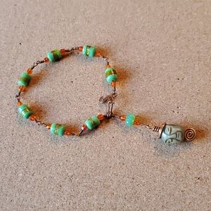 Hand Made glass stone and copper bracelet